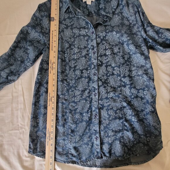 Blue Paisley Shirt Coldwater Creek Size Large - Picture 12 of 15